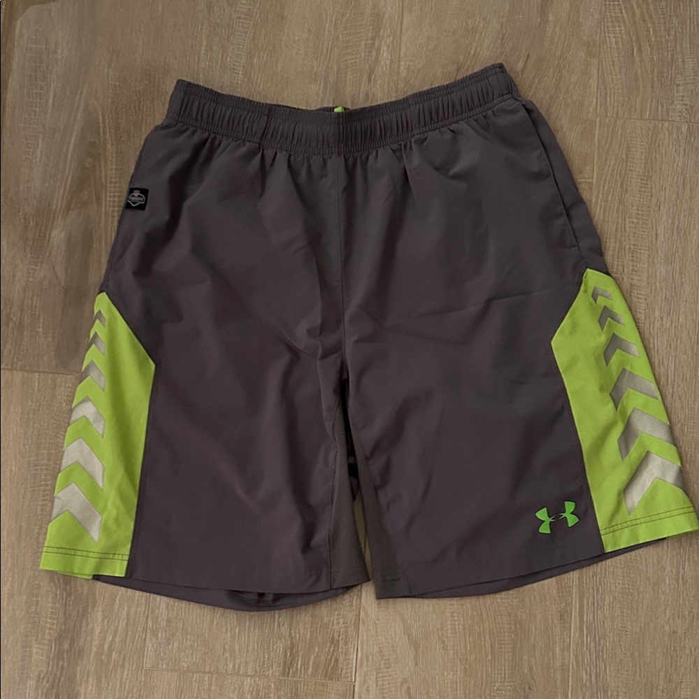 Under Armour Men's Charcoal and Lime Athletic Shorts